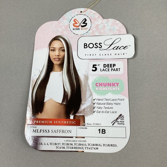 Saffron #1B Off Black Straight Premium Synthetic Lace Front Wig - Picture 8 of 9